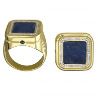 Кольцо с бриллиантом, сапфиром и лазуритом из желтого золота 585 пробы фото