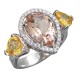 Кольцо с бриллиантом, сапфиром и морганитом из белого золота 585 пробы