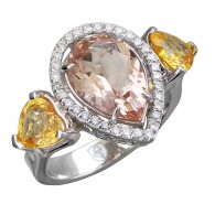 Кольцо с бриллиантом, сапфиром и морганитом из белого золота 585 пробы фото