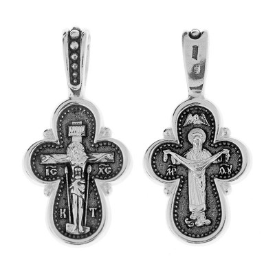 Крест Покров Пресвятой Богородицы из серебра 925 пробы с чернением фото