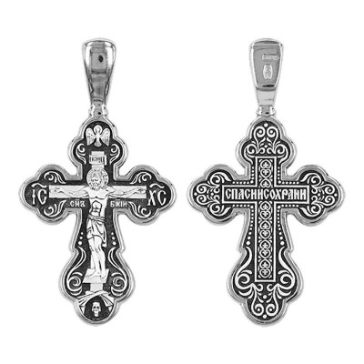 Крест "Спаси и сохрани" из серебра 925 пробы с чернением фото