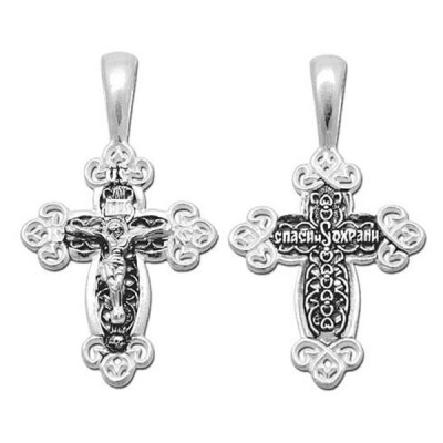 Крест "Спаси и сохрани" из серебра 925 пробы с чернением фото