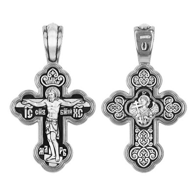 Крест Ангел-Хранитель из серебра 925 пробы с чернением фото