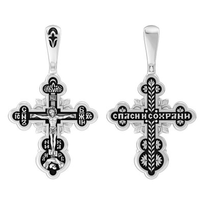 Крест "Спаси и сохрани" из серебра 925 пробы с чернением фото