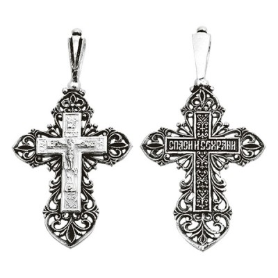 Крест "Спаси и сохрани" из серебра 925 пробы с чернением фото