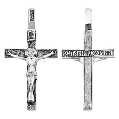 Крест "Спаси и сохрани" из серебра 925 пробы с чернением фото