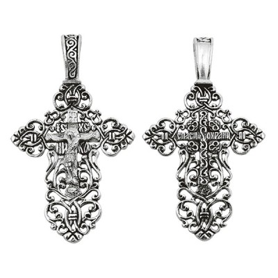 Крест "Спаси и сохрани" из серебра 925 пробы с чернением фото