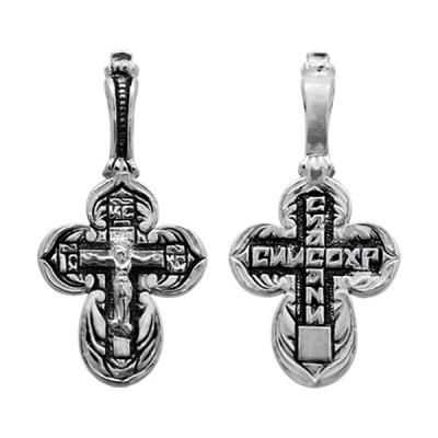 Крест "Спаси и сохрани" из серебра 925 пробы с чернением фото