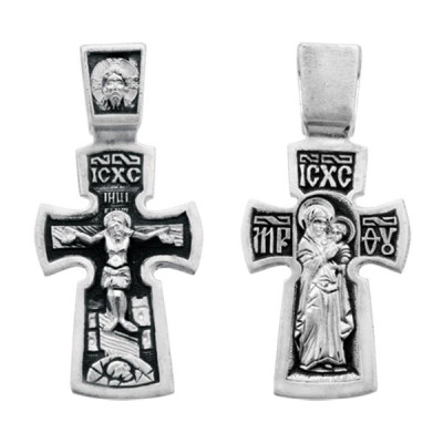 Крест Смоленская БМ из серебра 925 пробы с чернением фото