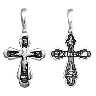 Крест "Спаси и сохрани" из серебра 925 пробы с чернением фото