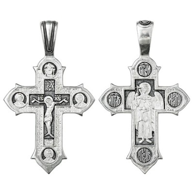 Крест Ангел-Хранитель из серебра 925 пробы с чернением фото