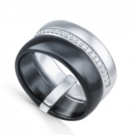 Кольцо с цирконом и керамикой из серебра 925 пробы фото