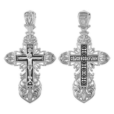 Крест "Спаси и сохрани" из серебра 925 пробы с чернением фото