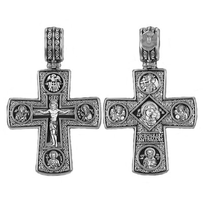 Крест "Спаси от бед рабы Твоя, Богородице" Умиление БМ из серебра 925 пробы с чернением фото