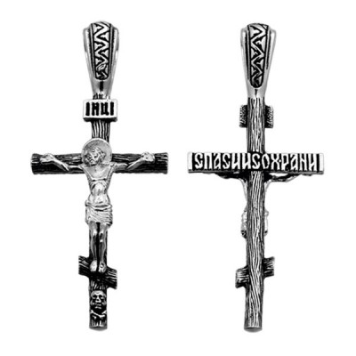 Крест "Спаси и сохрани" из серебра 925 пробы с чернением фото