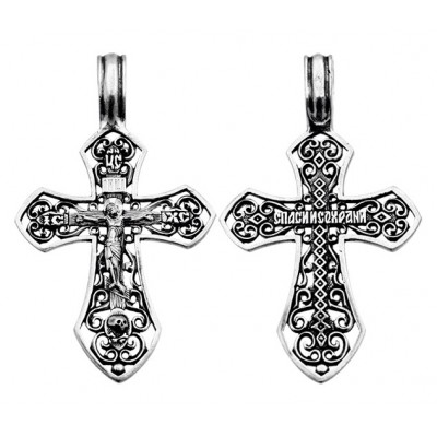 Крест "Спаси и сохрани" из серебра 925 пробы с чернением фото