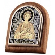 Икона  Пантелеимон Св. из серебра 960 пробы фото