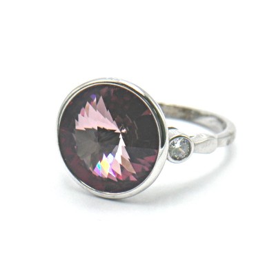 Кольцо с цирконом и кристаллом из серебра 925 пробы фото