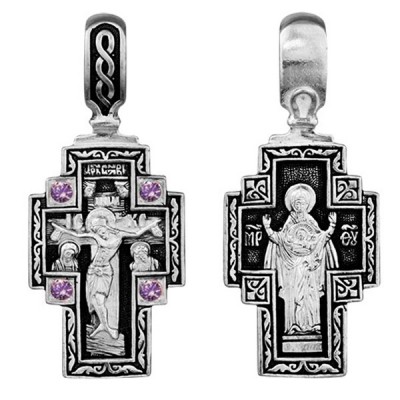 Крест Покров Пресвятой Богородицы с фианитами из серебра 925 пробы с чернением фото