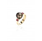 Кольцо с жемчугом и рубином из желтого золота 585 пробы