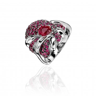 Кольцо с рубином из белого золота 585 пробы фото