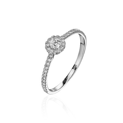 Кольцо с бриллиантом из белого золота 585 пробы фото