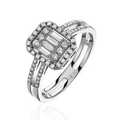 Кольцо с бриллиантом из белого золота 585 пробы фото