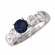 Кольцо с бриллиантом и сапфиром из белого золота 585 пробы фото