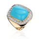 Кольцо с бирюзой и бриллиантом из желтого золота 750 пробы