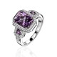 Кольцо с аметистом и бриллиантом из белого золота 750 пробы