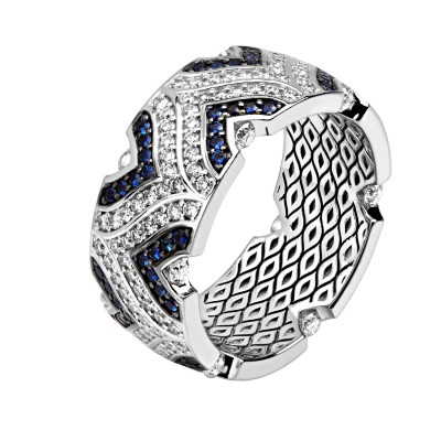 Кольцо с бриллиантом и сапфиром из белого золота 750 пробы фото