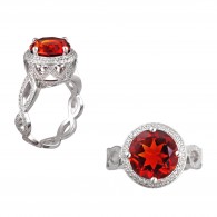 Кольцо с цитрином и бриллиантом из белого золота 750 пробы фото