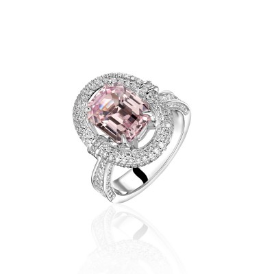 Кольцо с бриллиантом и Кунцит из комбинированного золота 750 пробы фото