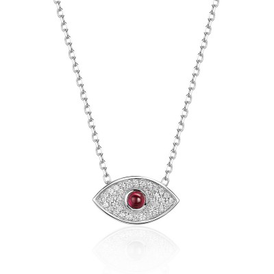 Колье с бриллиантом и рубином из белого золота 585 пробы фото