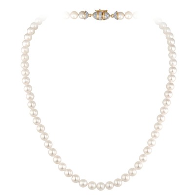 Колье с жемчугом и бриллиантом из желтого золота 585 пробы фото