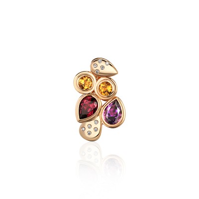 Подвеска с аметистом, цитрином, бриллиантом и родолитом из красного золота 585 пробы фото