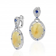 Серьги с корундом, топазом и сапфиром из белого золота 585 пробы фото