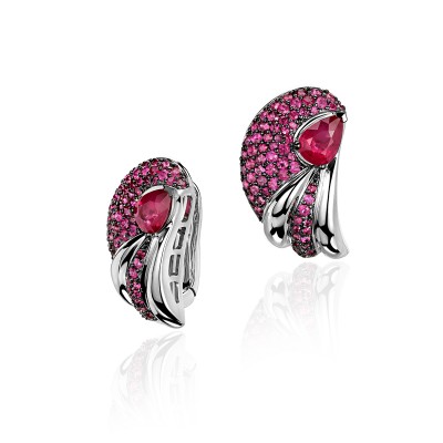 Серьги с рубином из белого золота 585 пробы фото