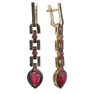 Серьги с шпинелью и рубином из желтого золота 585 пробы фото