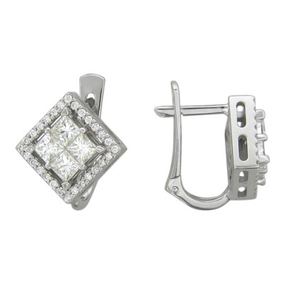 Серьги с бриллиантом из белого золота 585 пробы фото