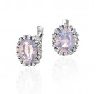 Серьги с кварцем и бриллиантом из белого золота 585 пробы