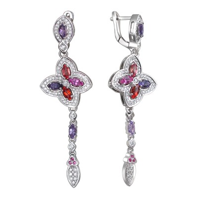 Серьги с аметистом, бриллиантом и сапфиром из белого золота 585 пробы фото