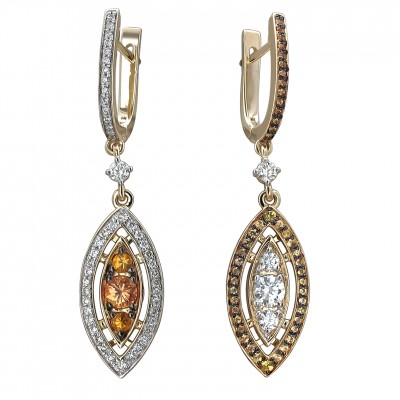 Серьги с бриллиантом и сапфиром из желтого золота 585 пробы фото