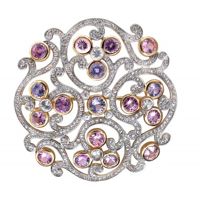 Броши и булавки с сапфиром из желтого золота 750 пробы фото