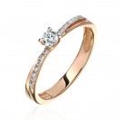 Кольцо с фианитом и  фианитом из красного золота 585 пробы