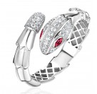 Кольцо с рубином и  фианитом из белого золота 585 пробы