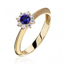 Кольцо с сапфиром и  фианитом из желтого золота 585 пробы