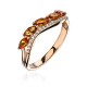 Кольцо с фианитом и цитрином из красного золота 585 пробы
