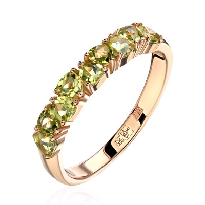 Кольцо с хризолитом из красного золота 585 пробы фото