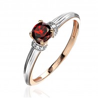 Кольцо с гранатом и  фианитом из красного золота 585 пробы фото